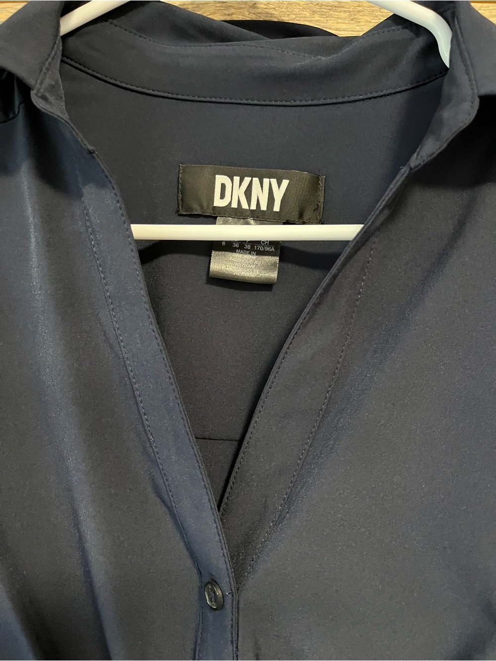 DKNY Navy Twist-Front Long Sleeve Shirt Dress - Picture 3 of 3